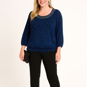 C.D.Daniels Rhinestone embellished blue top Women's plus Size 1 XL